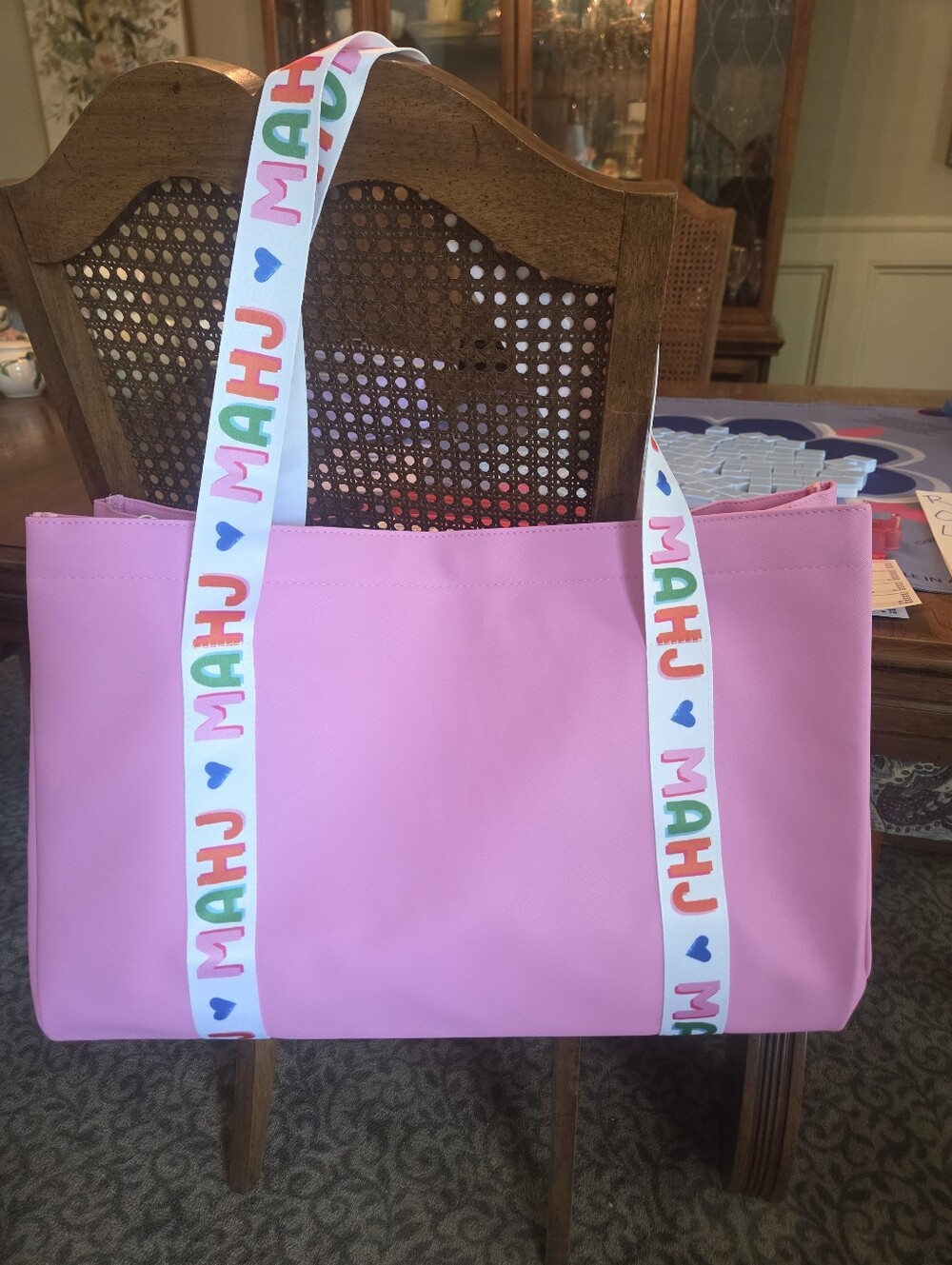 Pink MAHJ Tote Bag with Printed Strap